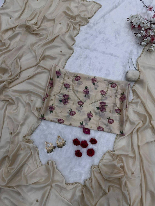 Laksharaa Sarees MALEENA Soft Bloom Georgette Saree Cream