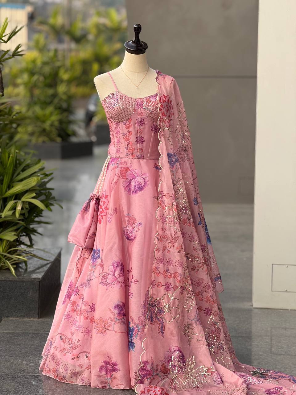 Laksharaa Sarees DIANA Pink Floral Corset Style Partywear Lehenga Side View