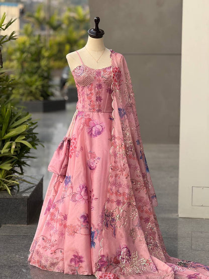 Laksharaa Sarees DIANA Pink Floral Corset Style Partywear Lehenga Side View