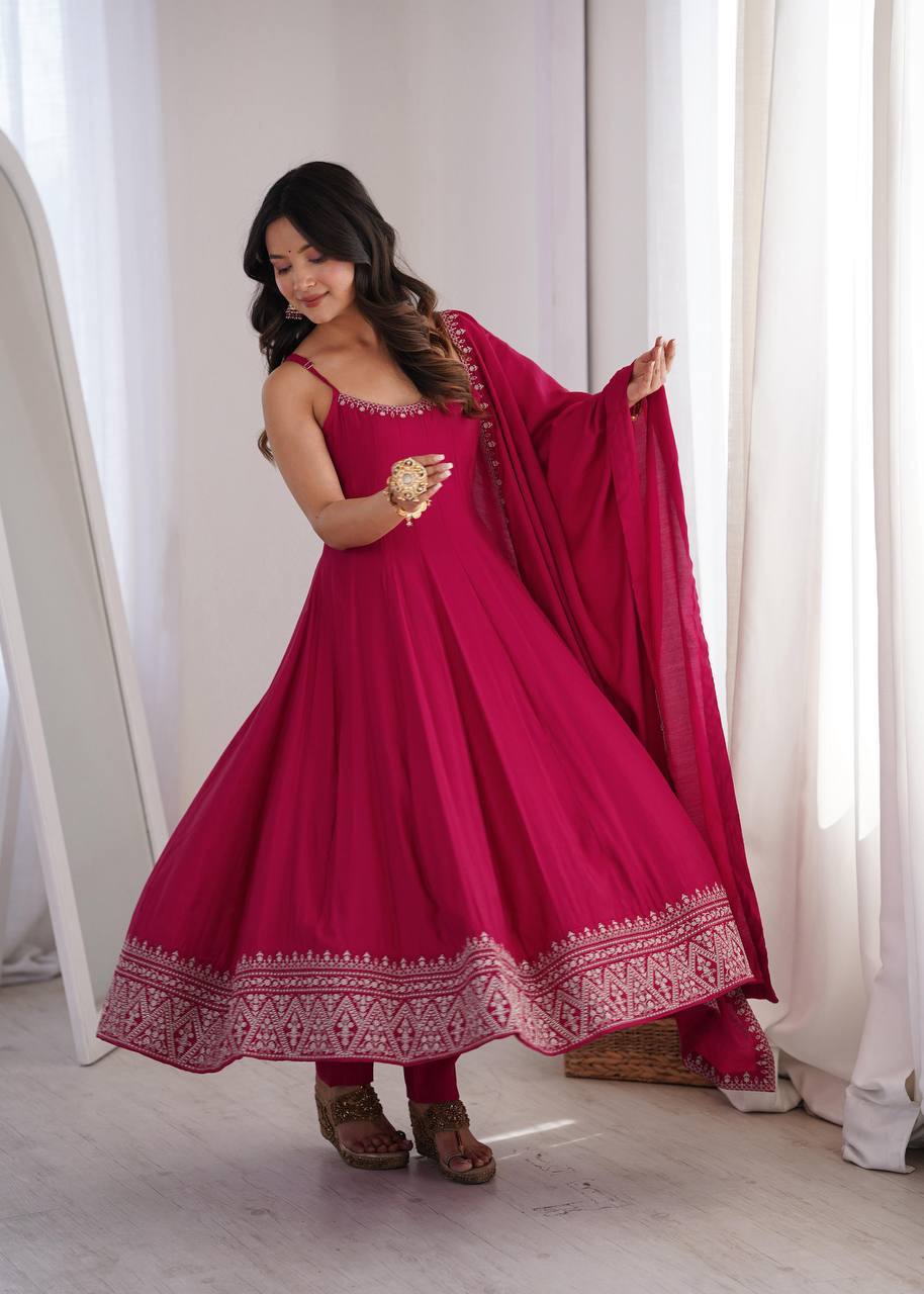 Laksharaa Sarees MINIKI Anarkali Suit Pink Model Showing Flare