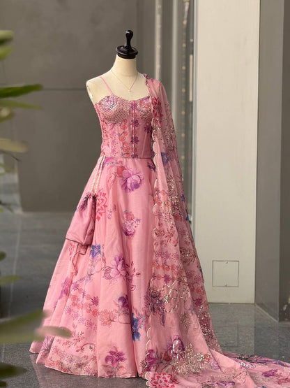 Laksharaa Sarees DIANA Pink Floral Corset Style Partywear Lehenga Front View