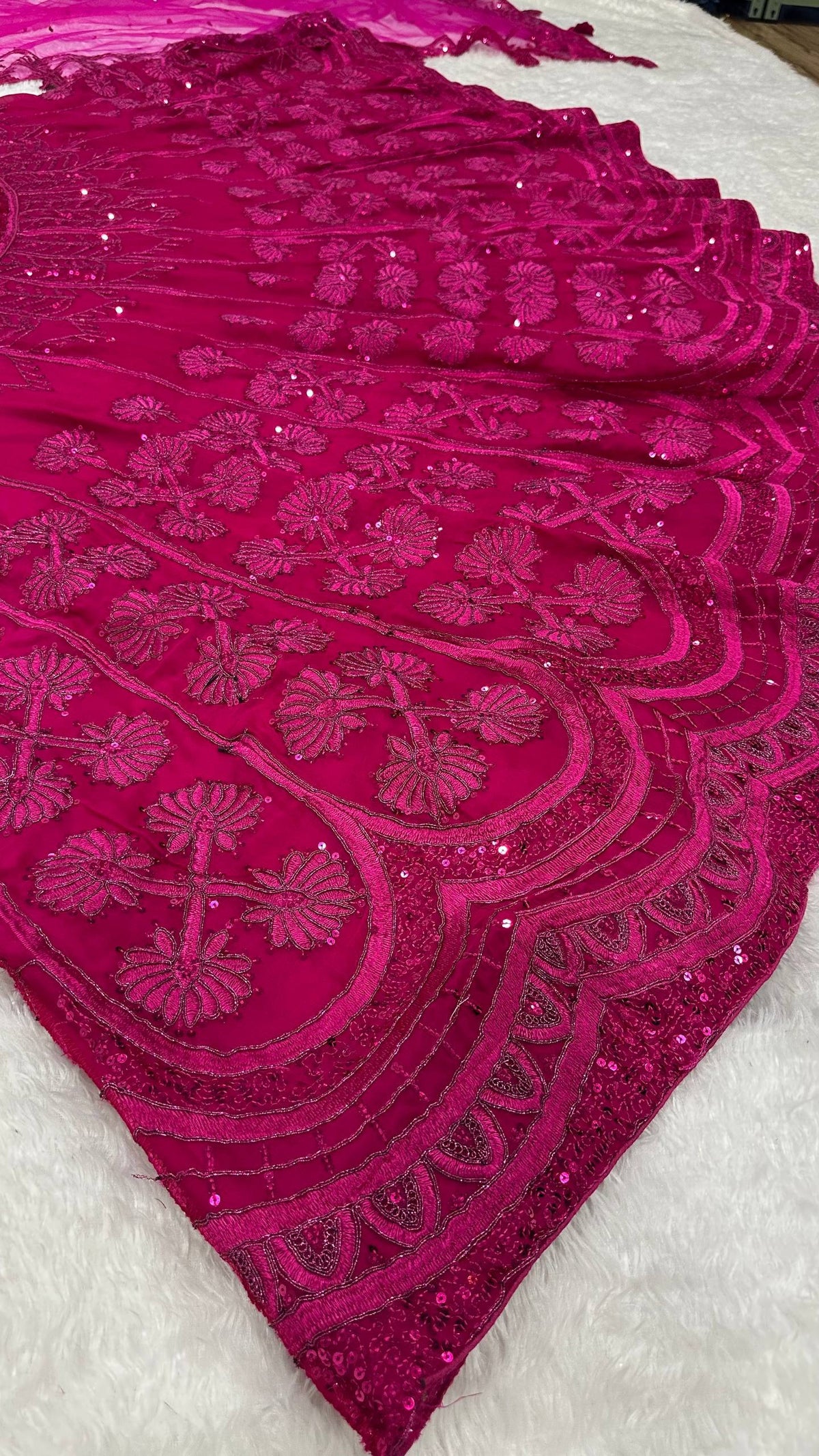 Laksharaa Sarees Premium Rani Pink Floral Lehenga Rani Pink fabric detail