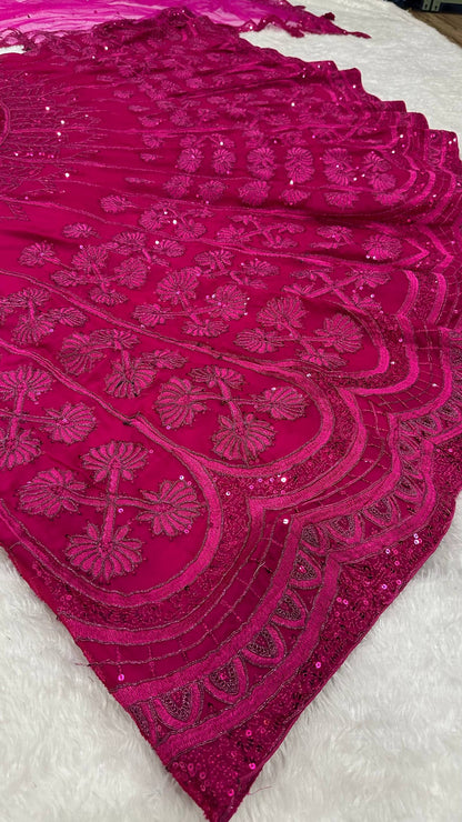 Laksharaa Sarees Premium Rani Pink Floral Lehenga Rani Pink fabric detail