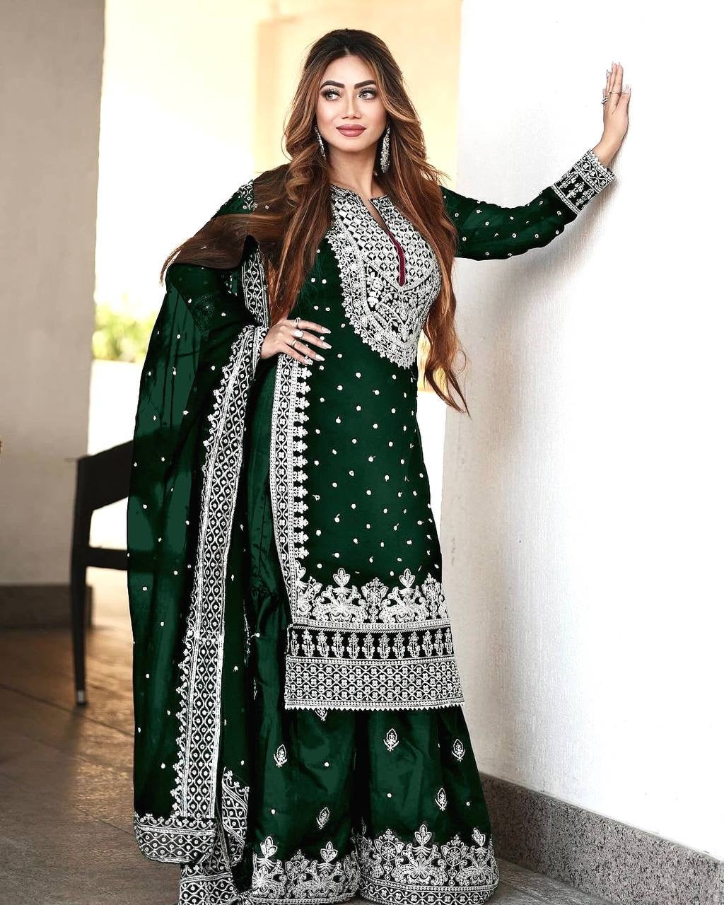 SAMRAT - Sharara Suit x Silver Embroidered work