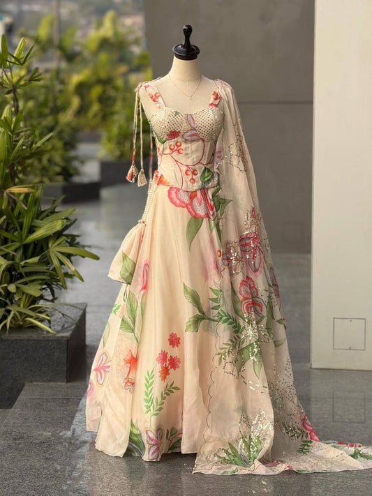 Laksharaa Sarees DIANA - Creamy Corset Style Partywear Lehenga Creamy