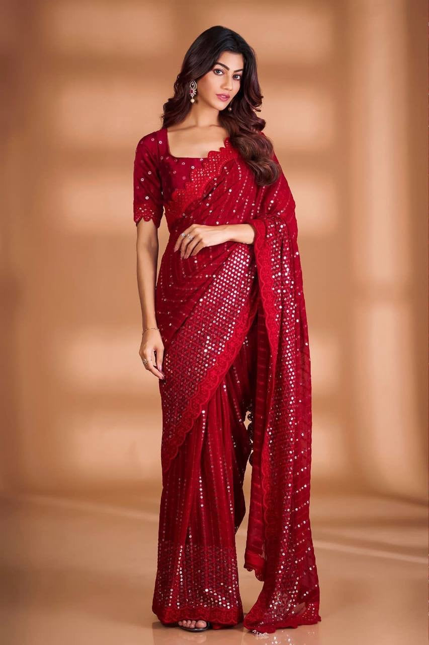 Yara Red Georgette Partywear Saree