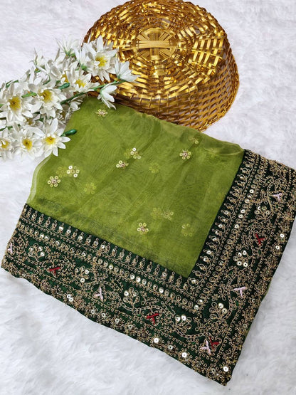 Designer Green Organza Saree