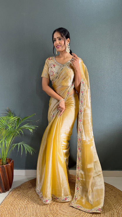 Shimmer Partywear Readymade Georgette Saree - in soft shades