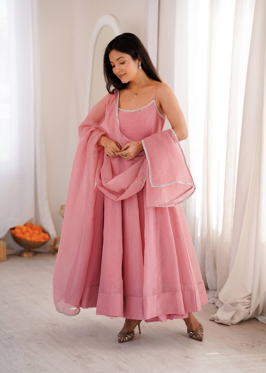 Laksharaa Sarees SILVIA — crunchy silk Anarkali Dusty Rose Front View
