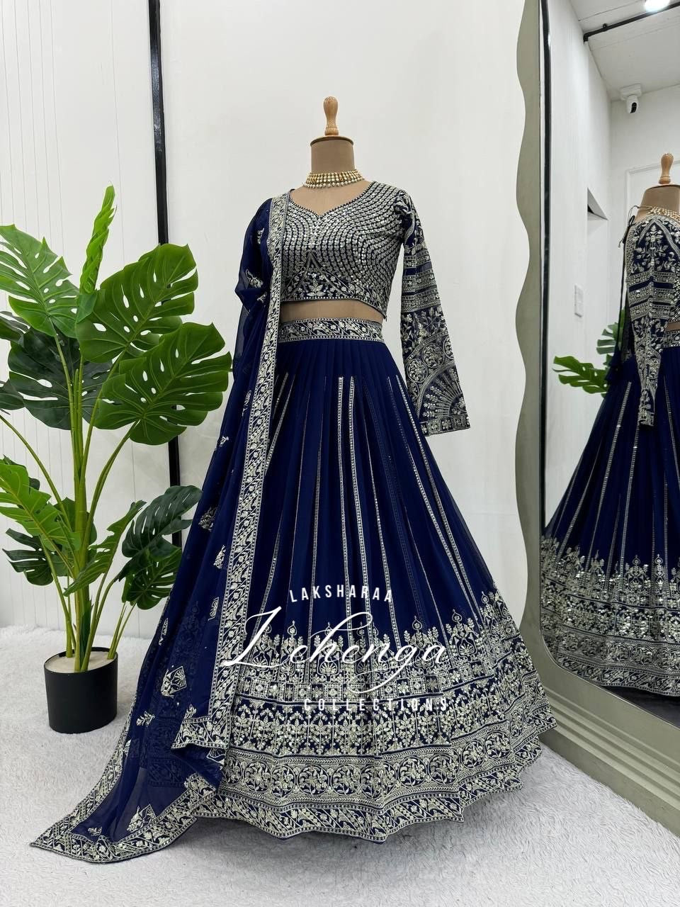 LEAA — Premium Blue Lehenga x Green Work Blouse