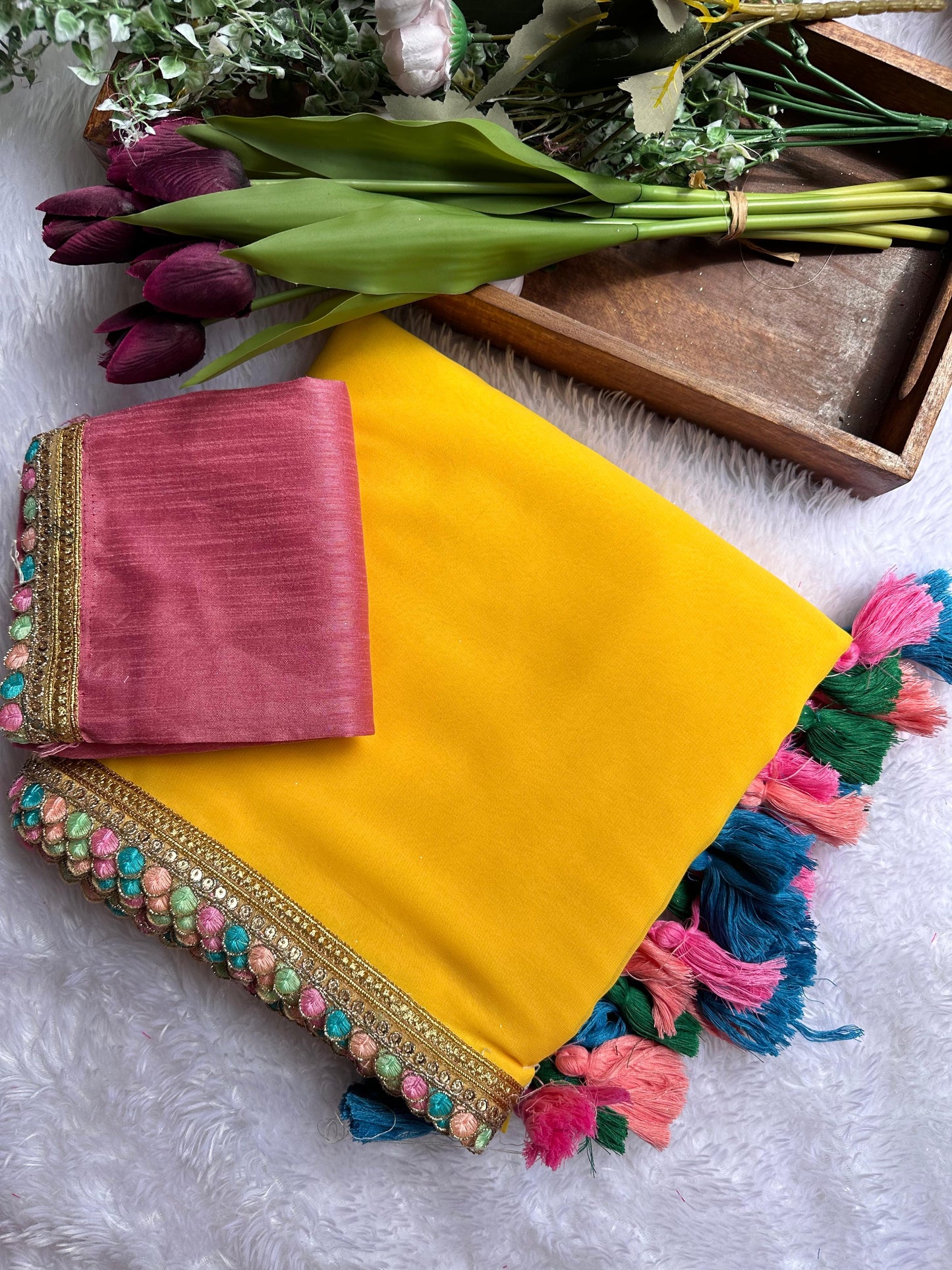 MINORI - Georgette Saree x Colourful Tassel