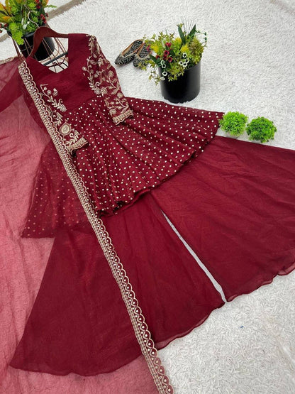 Laksharaa Sarees ZARINA Peplum crunchy suit Burgundy