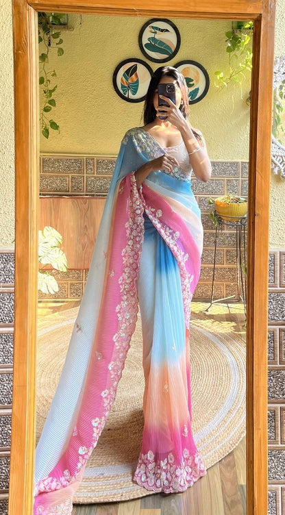 ALISA Rainbow Ombre Georgette Saree