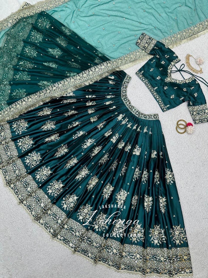 Thoolashi Bottle Green x Satin Lehenga