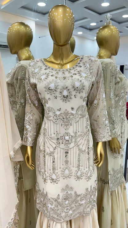 Beige Cream Premium Sharara Suit