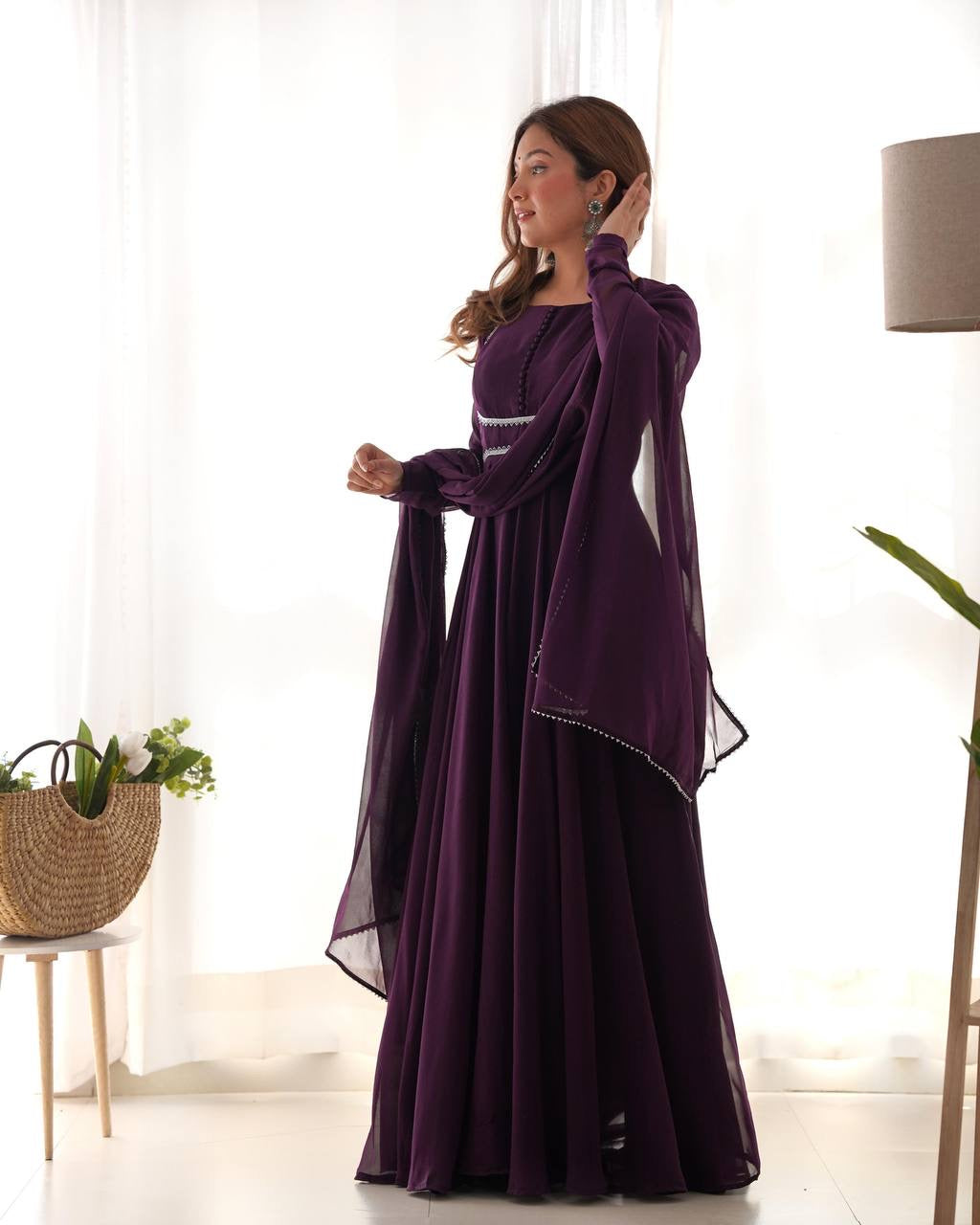 dark purple anarkali dress Buy Deep Purple Sequence Embroidery Jacquard Silk Anarkali Gown Online