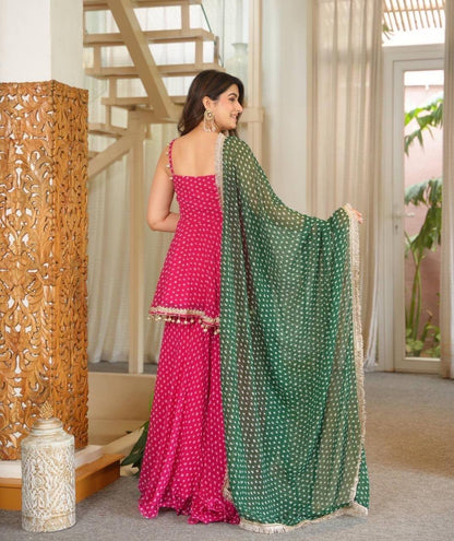 Laksharaa Sarees HANI bandhani print Sharara suit Hot Pink Model Wearing Back