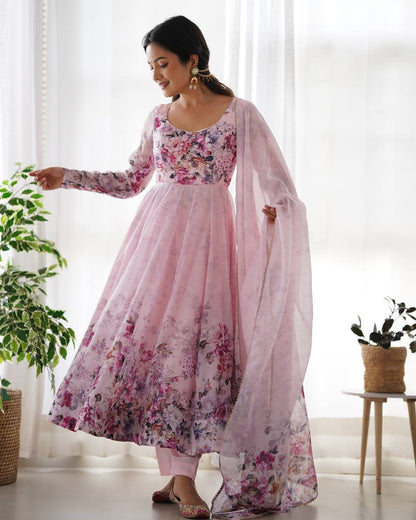 Pink Floral Anarkali Suit