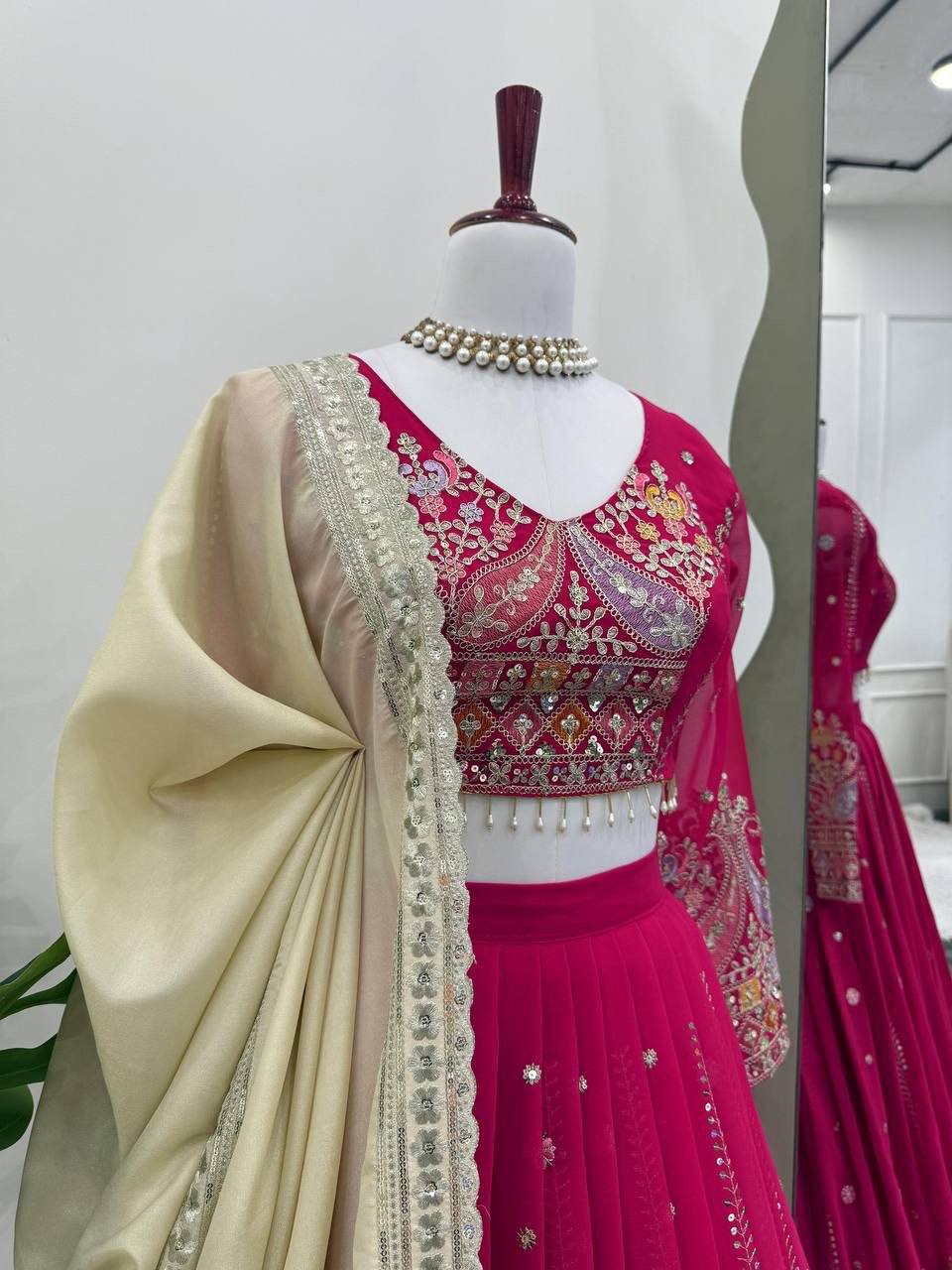 Laksharaa Sarees HANUYA — Pink Partywear Lehenga Pink Mannequin Blouse Side View