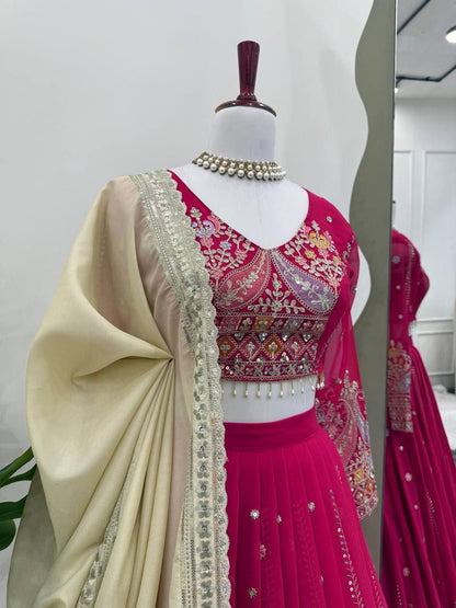 Laksharaa Sarees HANUYA — Pink Partywear Lehenga Pink Mannequin Blouse Side View