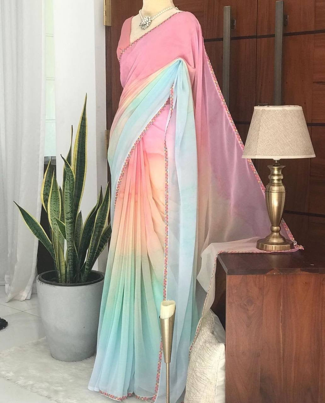 Pastel Rainbow Georgette Saree