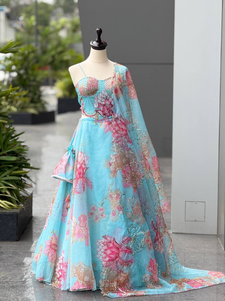 Laksharaa Sarees DIANA - Sky Blue Corset Style Partywear Lehenga Sky Blue Full View on Mannequin