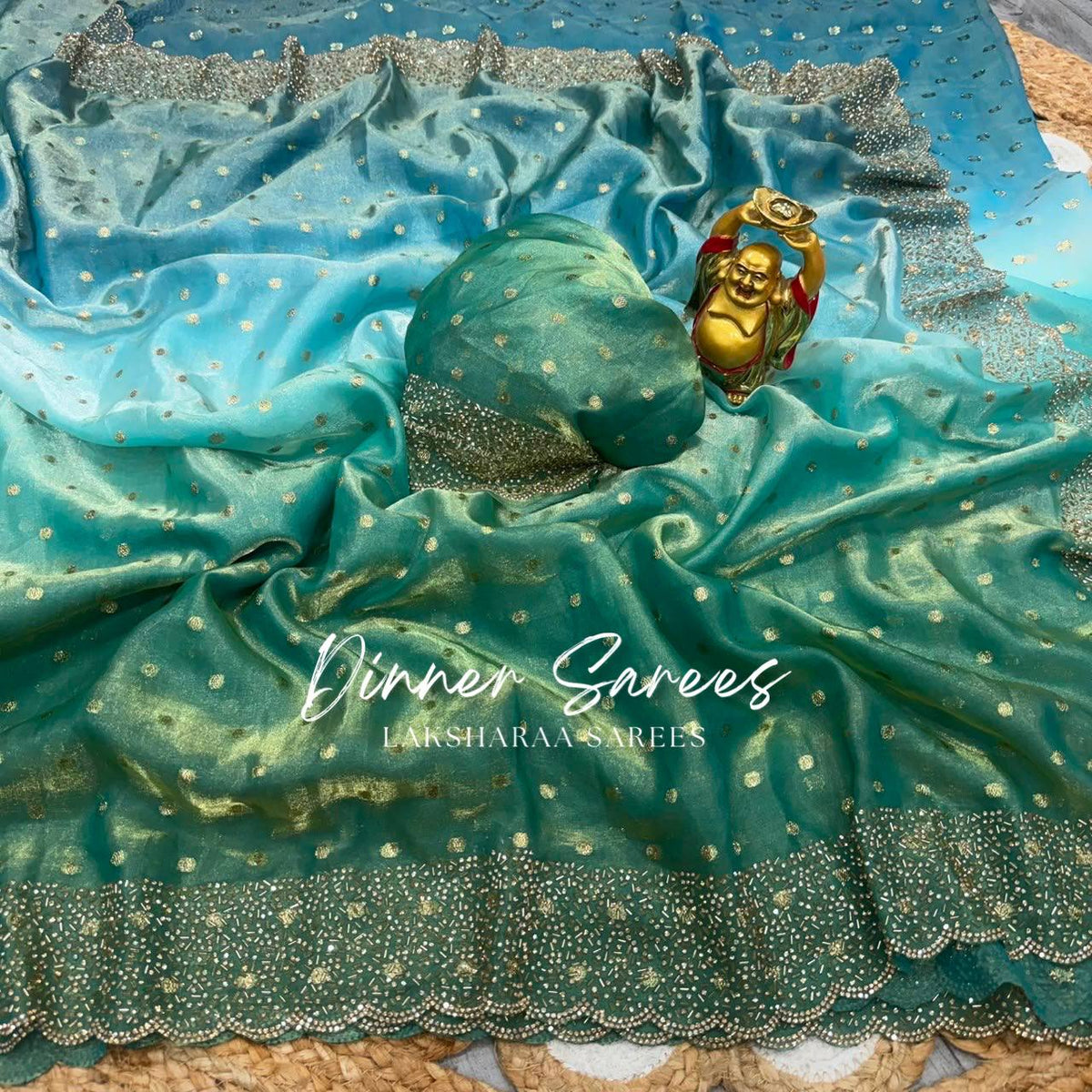 Laksharaa Sarees NAYLAA 2.0 — ombré shimmer silk Saree Aqua and Teal Ombré
