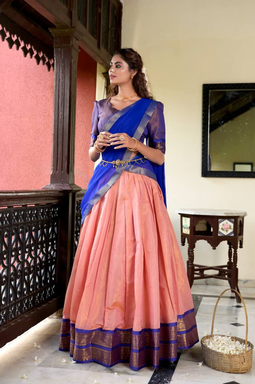 DIVYAA - Kanchi Cotton Silk Half Saree Lehenga