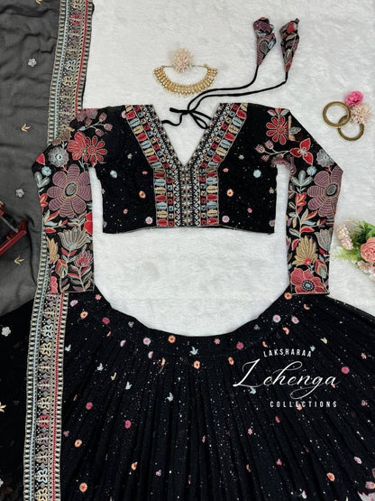 SONIYAA - Black Premium Floral Lehenga