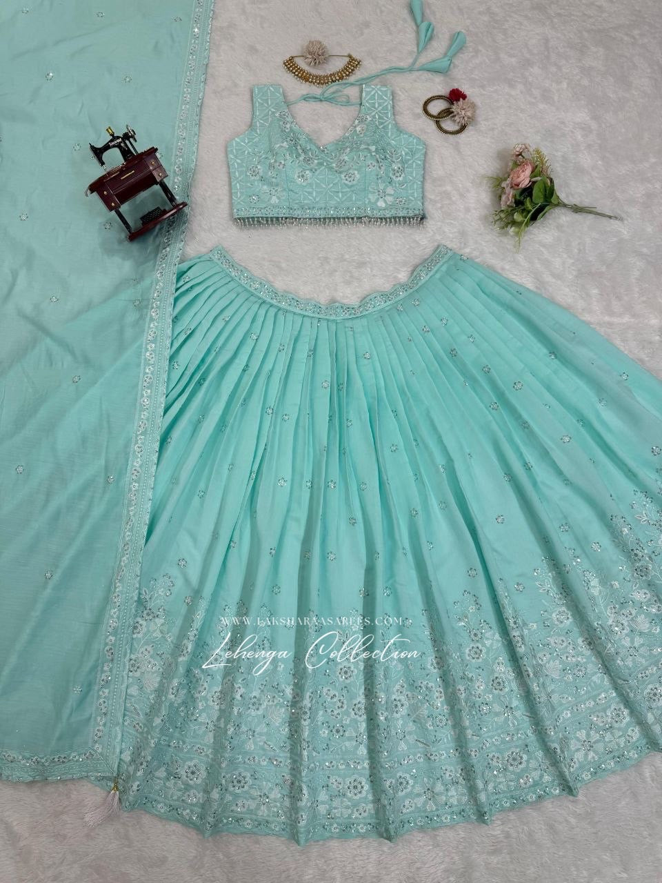 Pastel Blue Georgette Lehenga