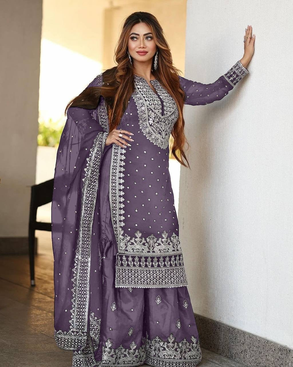 SAMRAT - Sharara Suit x Silver Embroidered work