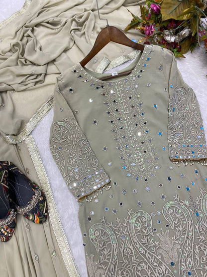 TAMANA - Olive Shimmery Sharara Suit