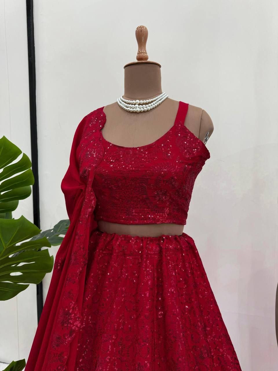 Sparkly Red Georgette Lehenga