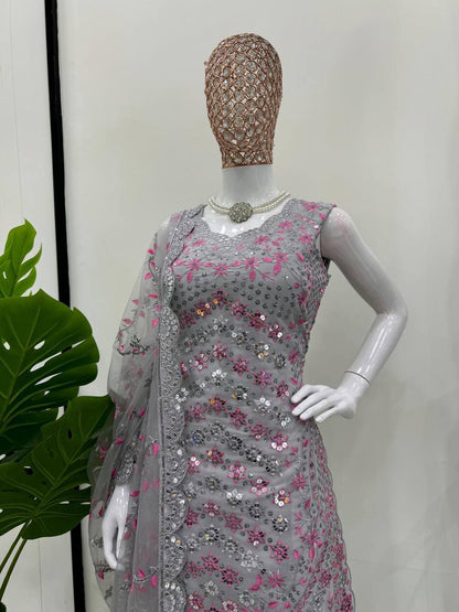 Grey x Pink Sharara Suit