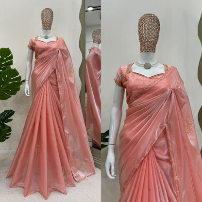 ANANYA - Peachy Pink Shimmer Silk Saree