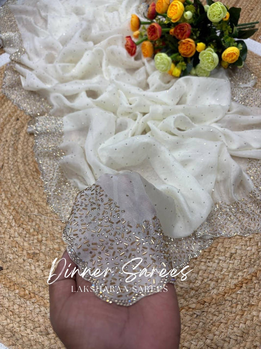 NAYLAA - Space dinner saree with stone border