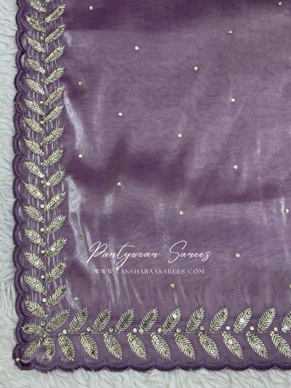 ROOPA - Soft Shimmer Silk Saree with leaf Jarkan Border