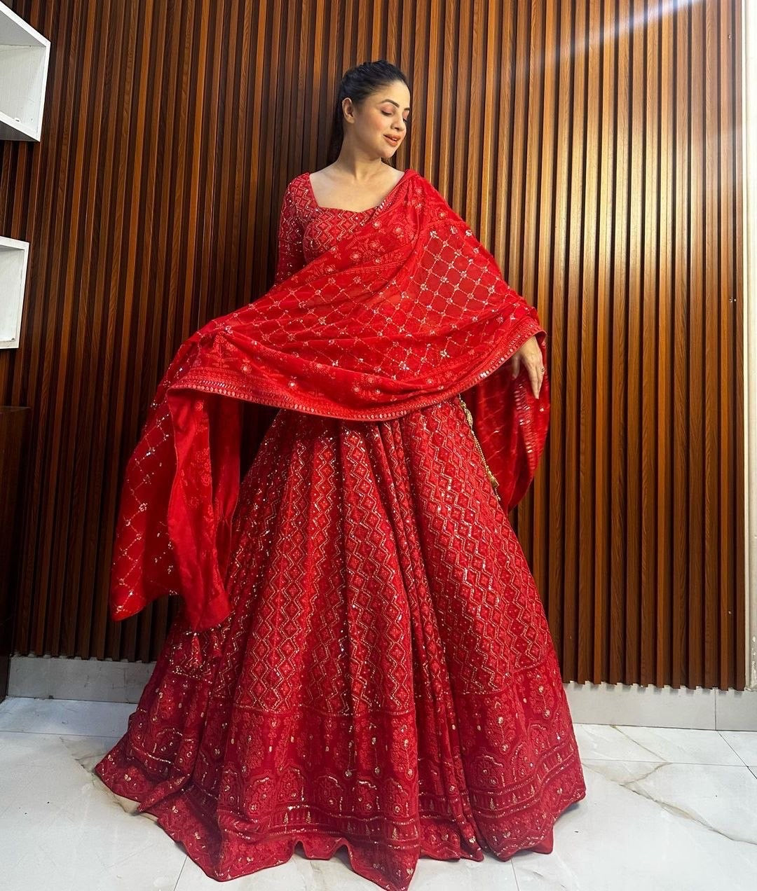 Stunning Red Lucknowi Lehenga