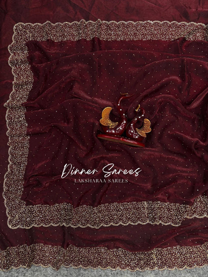NAYLAA - Space dinner saree with stone border