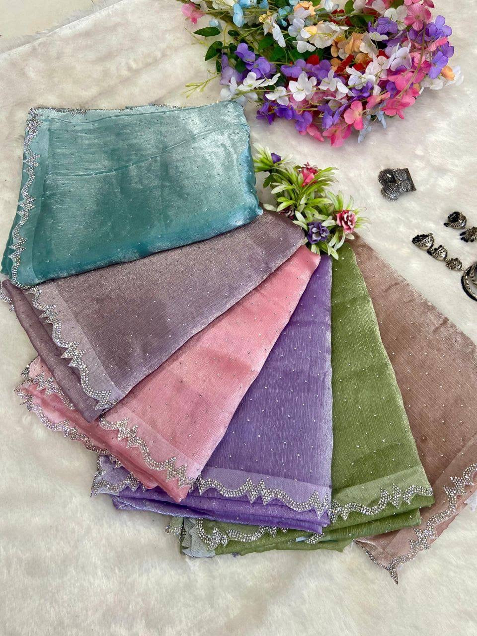 AMELIE - Shimmer Silk Saree with Stone Border