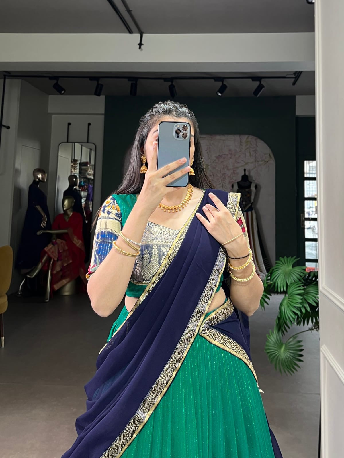 Chanderi Kalamkari Half Sarees Lehenga