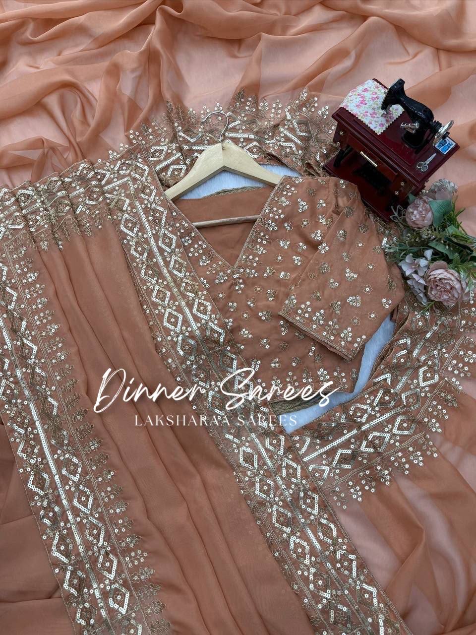 Laksharaa Sarees HAZEL — Peachy Georgette Shimmer Saree Peach