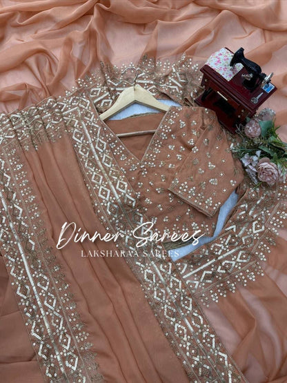 Laksharaa Sarees HAZEL — Peachy Georgette Shimmer Saree Peach
