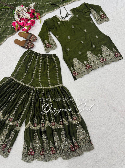 Laksharaa Sarees VERONICA — Shimmer Sharara Suit Olive Green