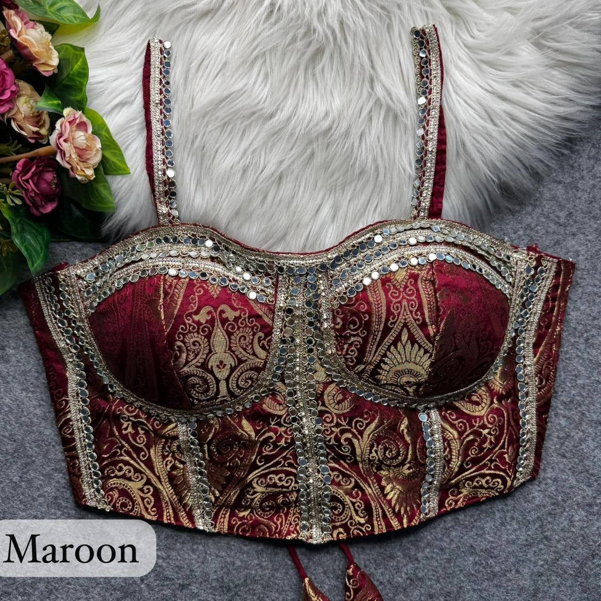 Laksharaa Sarees Partywear Western Style Corset Blouse Maroon