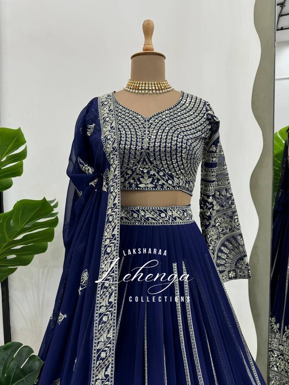 LEAA — Premium Blue Lehenga x Green Work Blouse