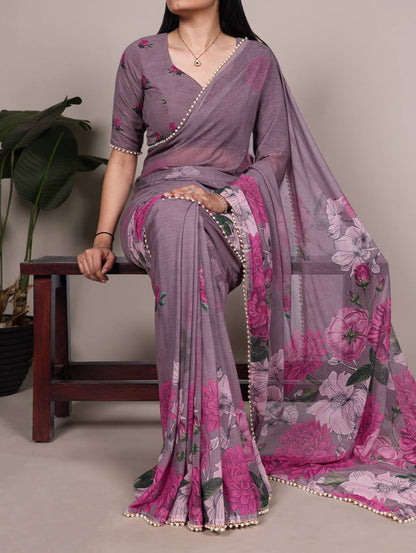 Laksharaa Sarees SWEETY — Pearl x Georgette Floral Saree Mauve