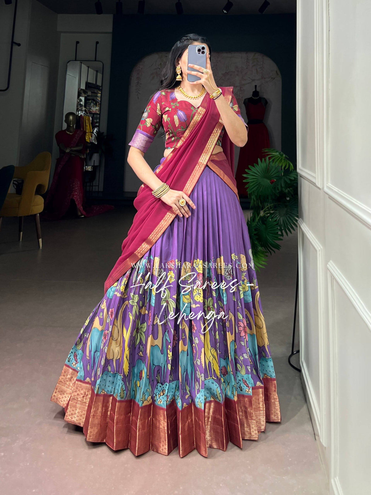Laksharaa Sarees THENMOLI Half Saree Lehenga Purple and Maroon