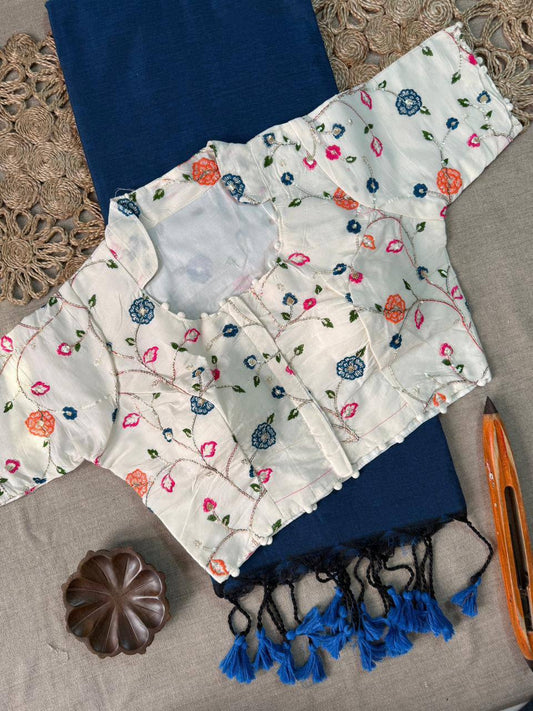 Laksharaa Sarees INDHU comfy kadhi cotton saree x readymade blouse Royal Blue