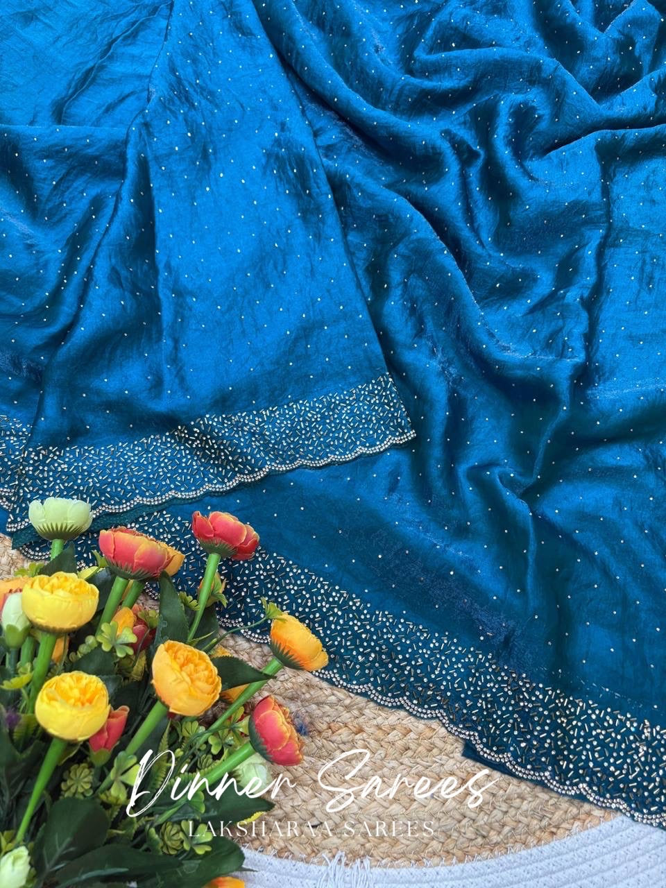 NAYLAA - Space dinner saree with stone border